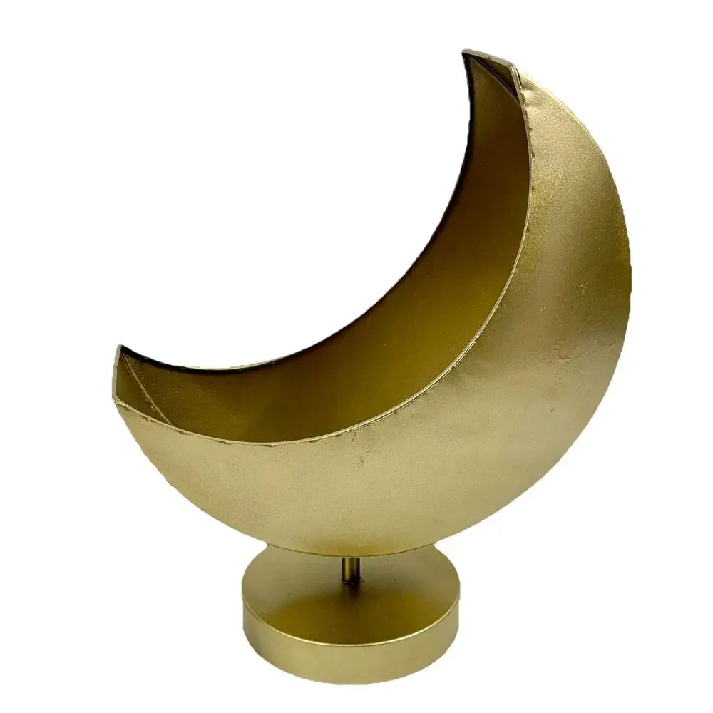 Gold Tone Crescent Moon Pedestal Planter Candle Holder Celestial Whimsigoth